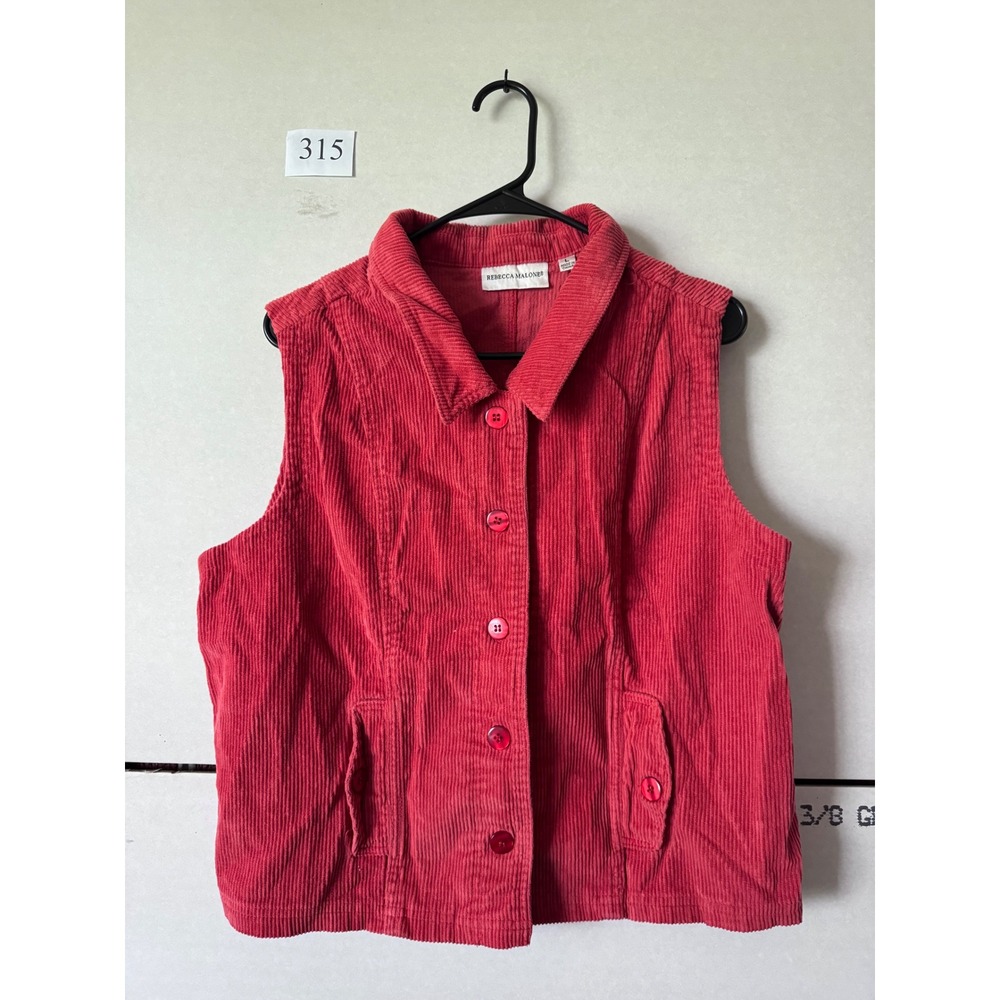 Rebecca Malone Red Corduroy Vest Button Front Sleeveless Jacket Large